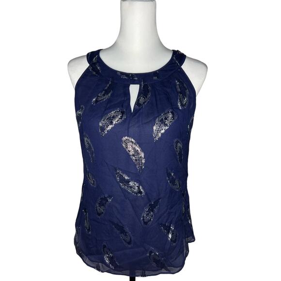 White House Black Market Tops - White House Black market sleeveless top navy blue and silver extra small